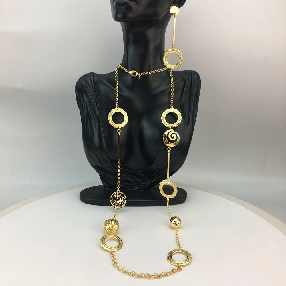 

Long Chain Necklace with Earrings Clothes Accessories African Italian Dubai Women's Jewelry Set FHK16574