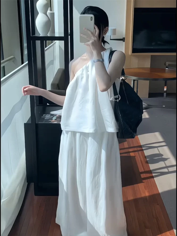 

2025 Summer Women's New Fashion Set Age Reducing Pure Desire Wind Summer Slimming Top+High Waist Wide Leg Pants Causal Set