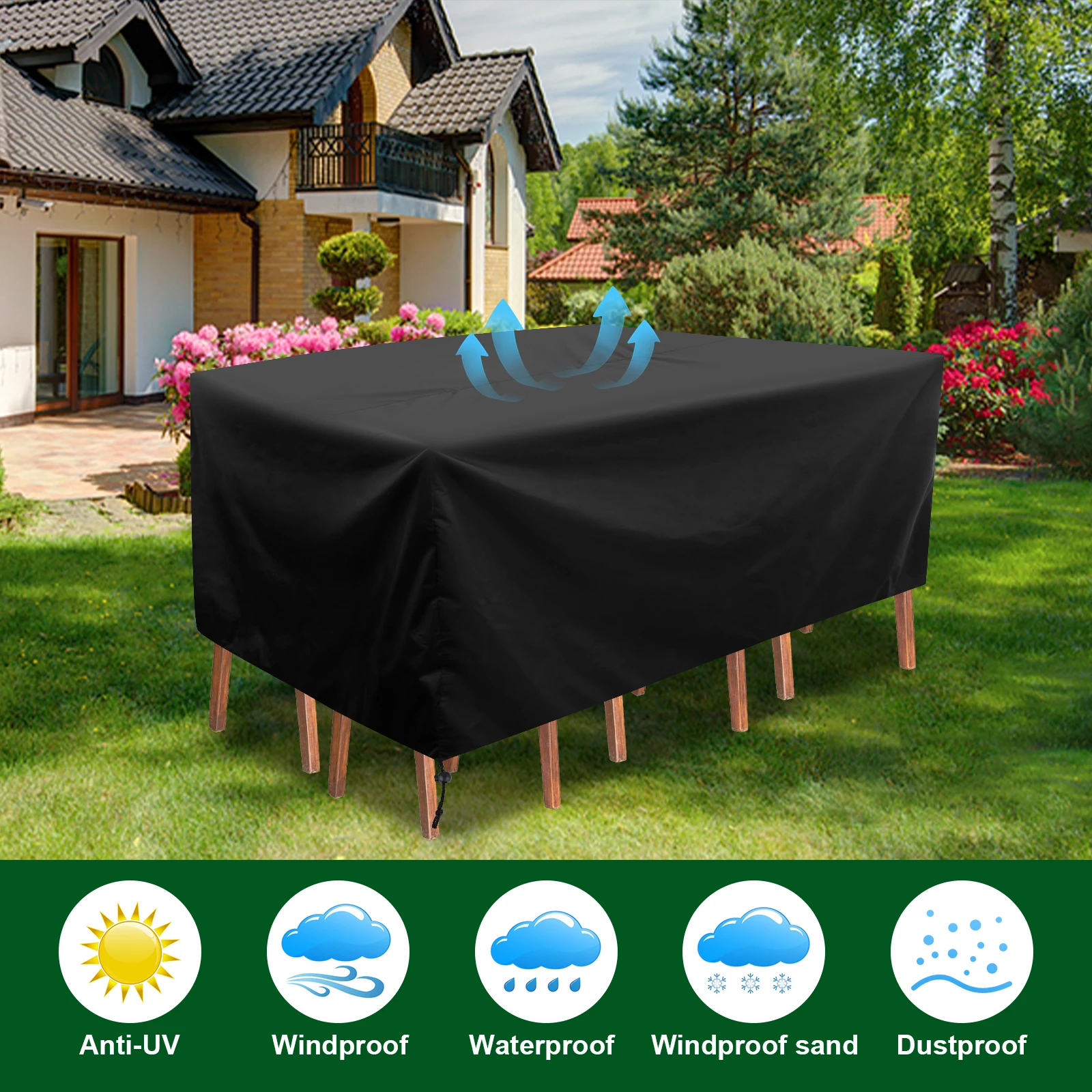 Waterproof Garden Furniture Cover Anti-Dust Outdoor Patio Oxford Cloth Table Chair Covers Rectangular Wind-Proof Yard Sofa Cover