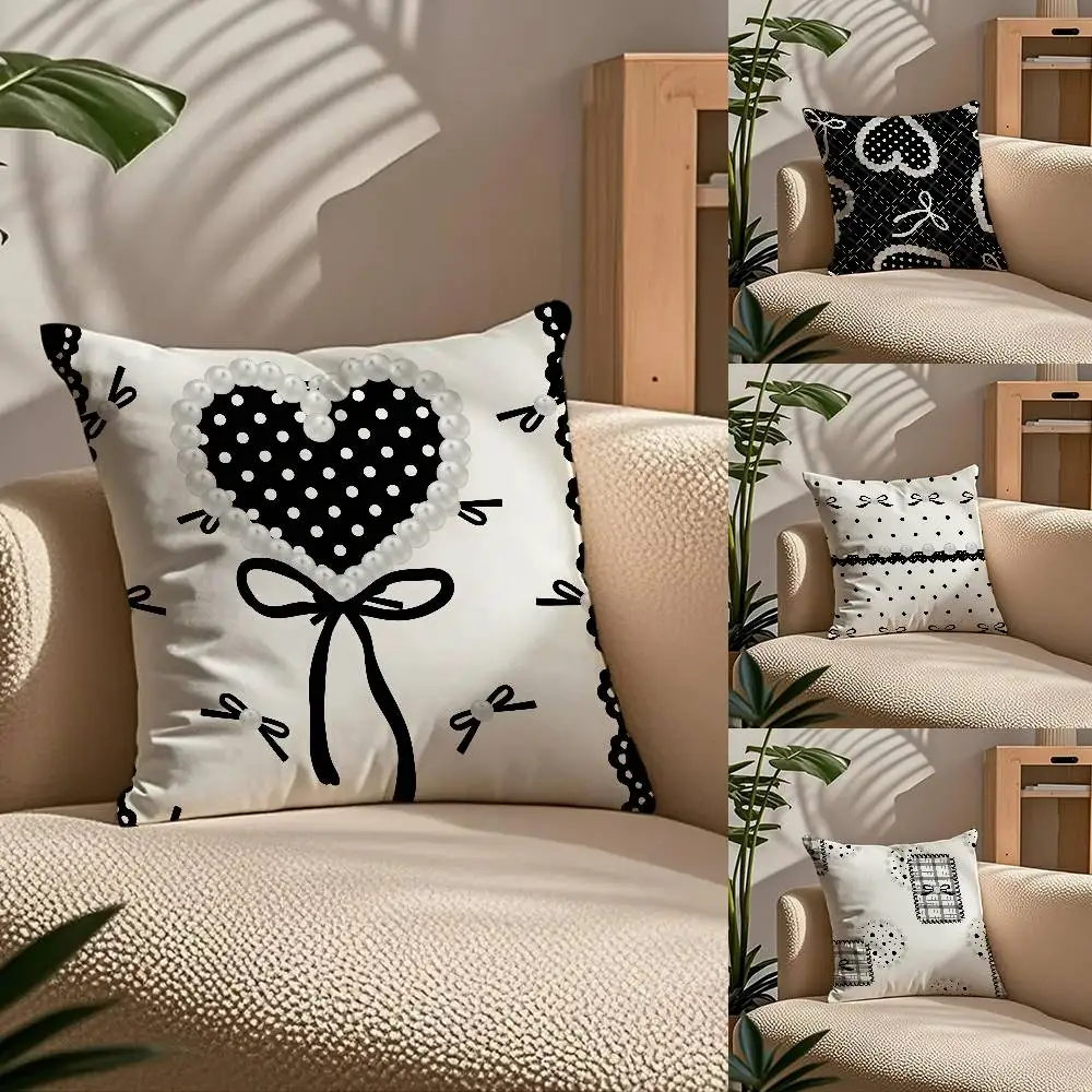 

Ins Style Simple Pearl Black And White Pillow Case Comfort Sofa Bed Silky elegant Invisible zipper Custom Decorative cushion cov