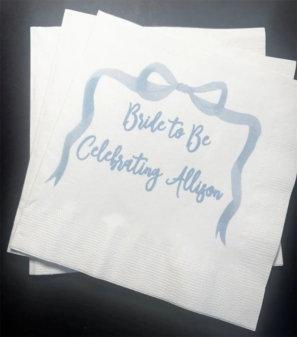 

50PCS Blue Bow Bridal Shower Bride to Be Personalized Cocktail, Luncheon or Dinner Napkins Set of 25