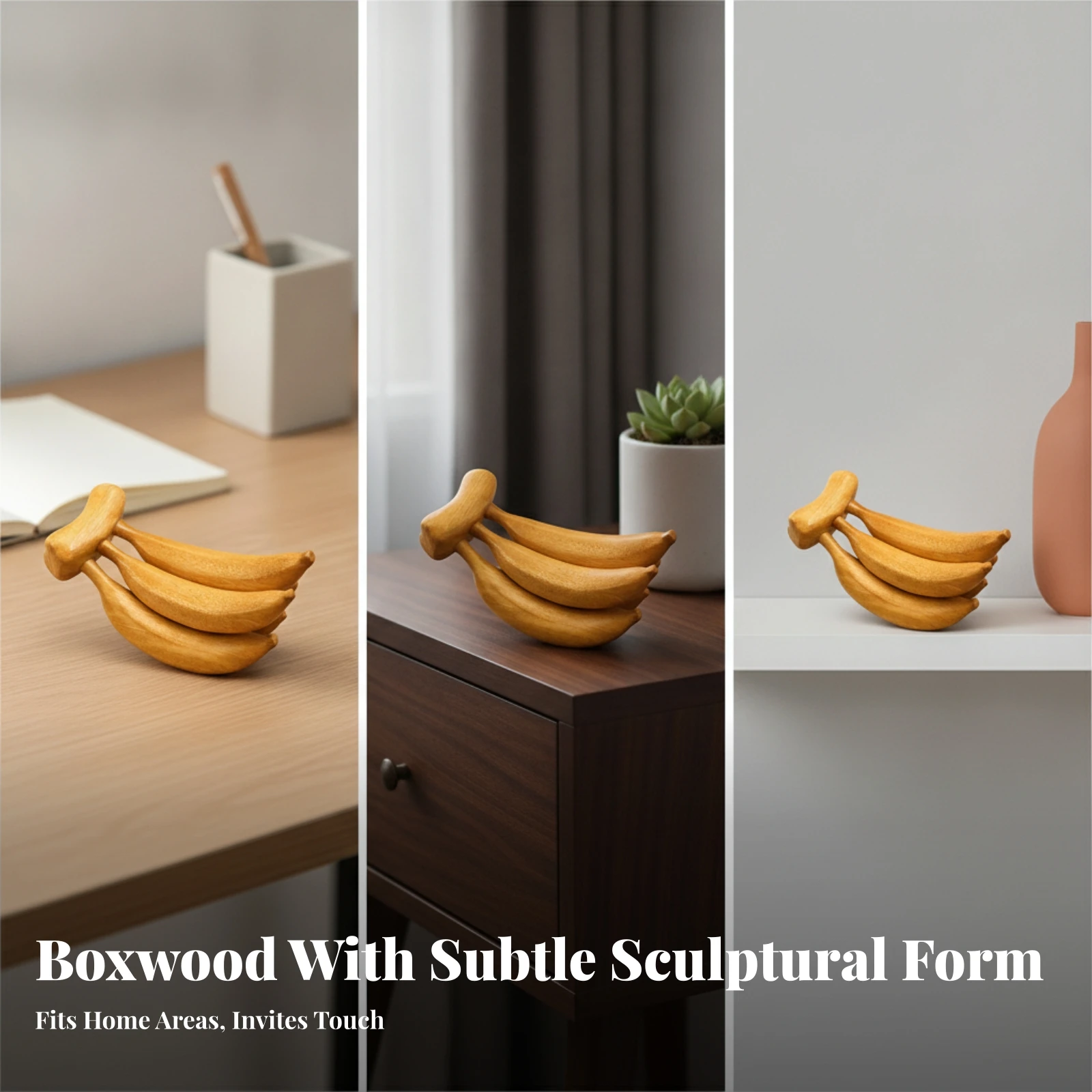Wooden Banana Figurine Hand-Carved Banana Sculpture Tabletop Ornament Compact Decor Sturdy for Art Collectors, Office Desk