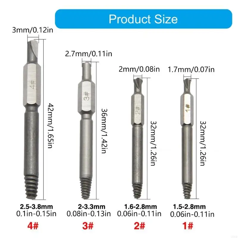 U0DF 4PCS schroef verwijderen Dubbele kopschroef Extractor Stel beschadigde schroefextractor set in