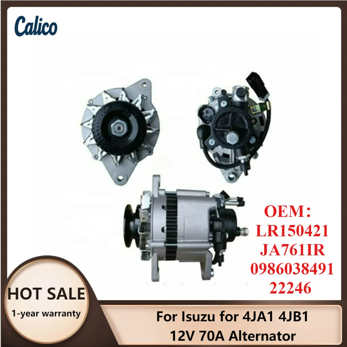 

Высокоэффективный генератор 12V 70A для Isuzu 4JA1 4JB1, артикулы LR150421, JA761IR, 0986038491, 22246