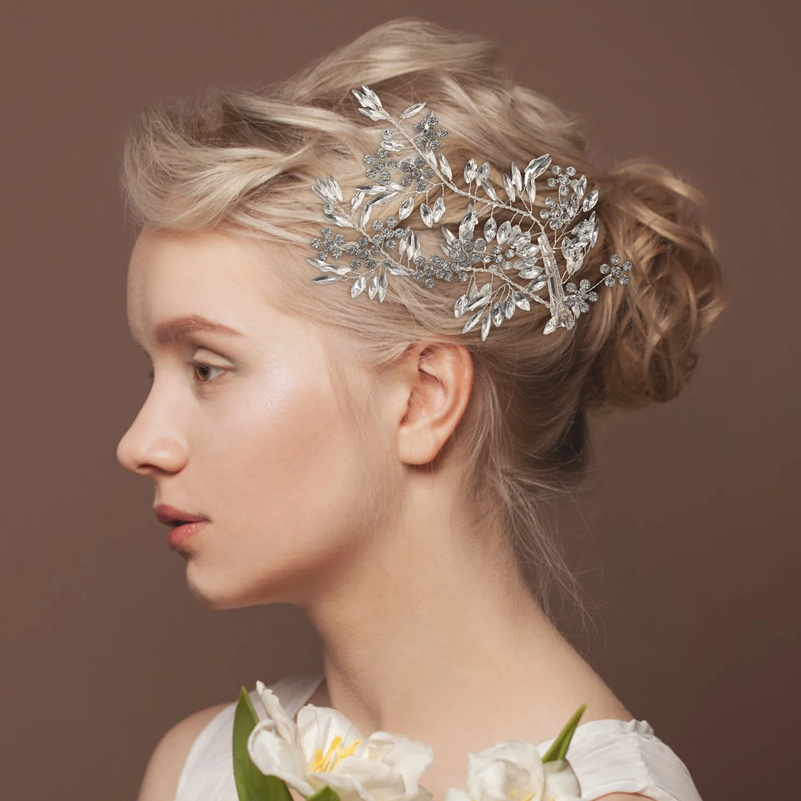 

Full Drill Rhinestone Flower Hairpin Elegant Wedding Bridal Accessories Women Party Daily Wear Decorative Leaf Clip
