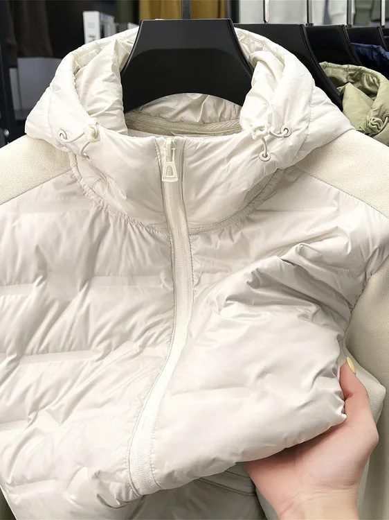 

Мужская легкая утепленная куртка с капюшоном для активного отдыха, теплая осенне-зимняя новинка, комбинированная, с эффектом двухслойности, с пуховым наполнителем внутри