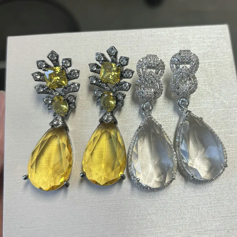 Bilincolor Fashion Vintage Big Yellow Cubic Zircon Earring for Women