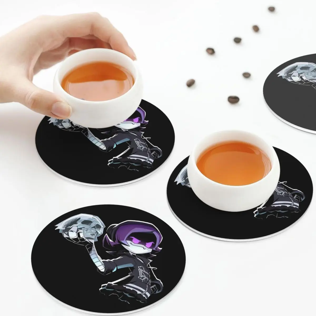 Murder Drones Cartoon Anime Coasters PVC Leather Placemats Waterproof Coffee Mats for Decor Home Kitchen Dining Pads Set of 6