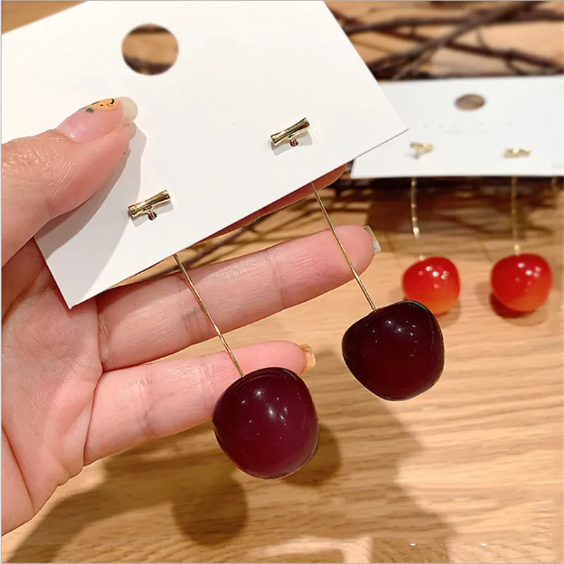 1PCS Exquisite Cherry Shape Earrings Fashion Sweet Cherry Earrings Red Yellow Simulation Fruit Earrings