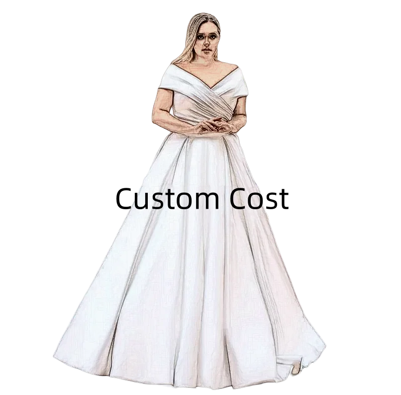 Vestido De Noiva A-Line Wedding Dresses Off The Shoulder V Neck Simple Satin Wedding Gown Sweep Train Corset Bridal Dress