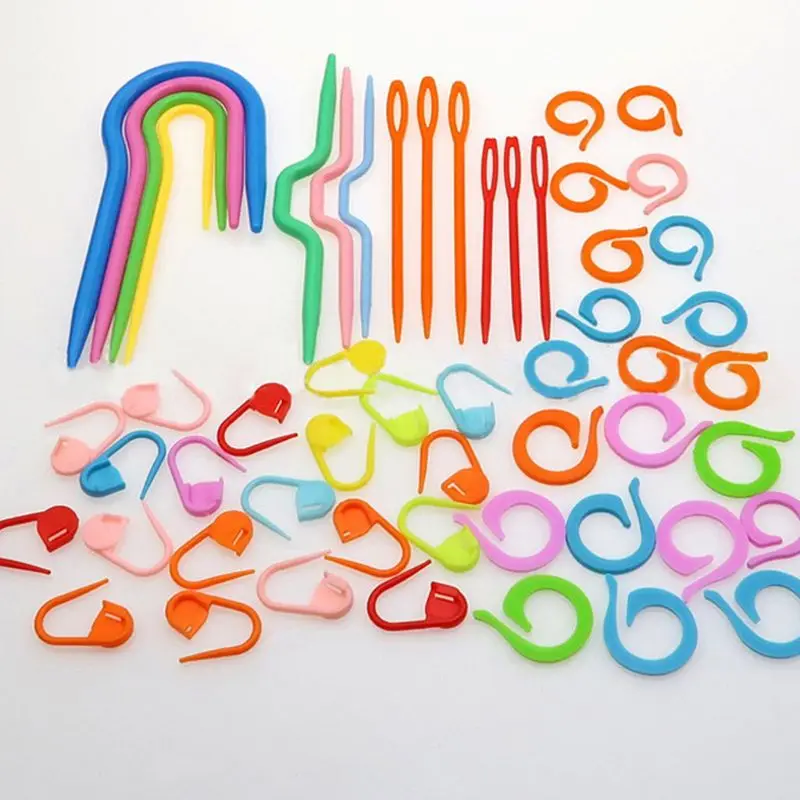 53Pcs Plastic Crochet Hooks Stitch Markers Counter Knitting Needles Tools Set Dropship