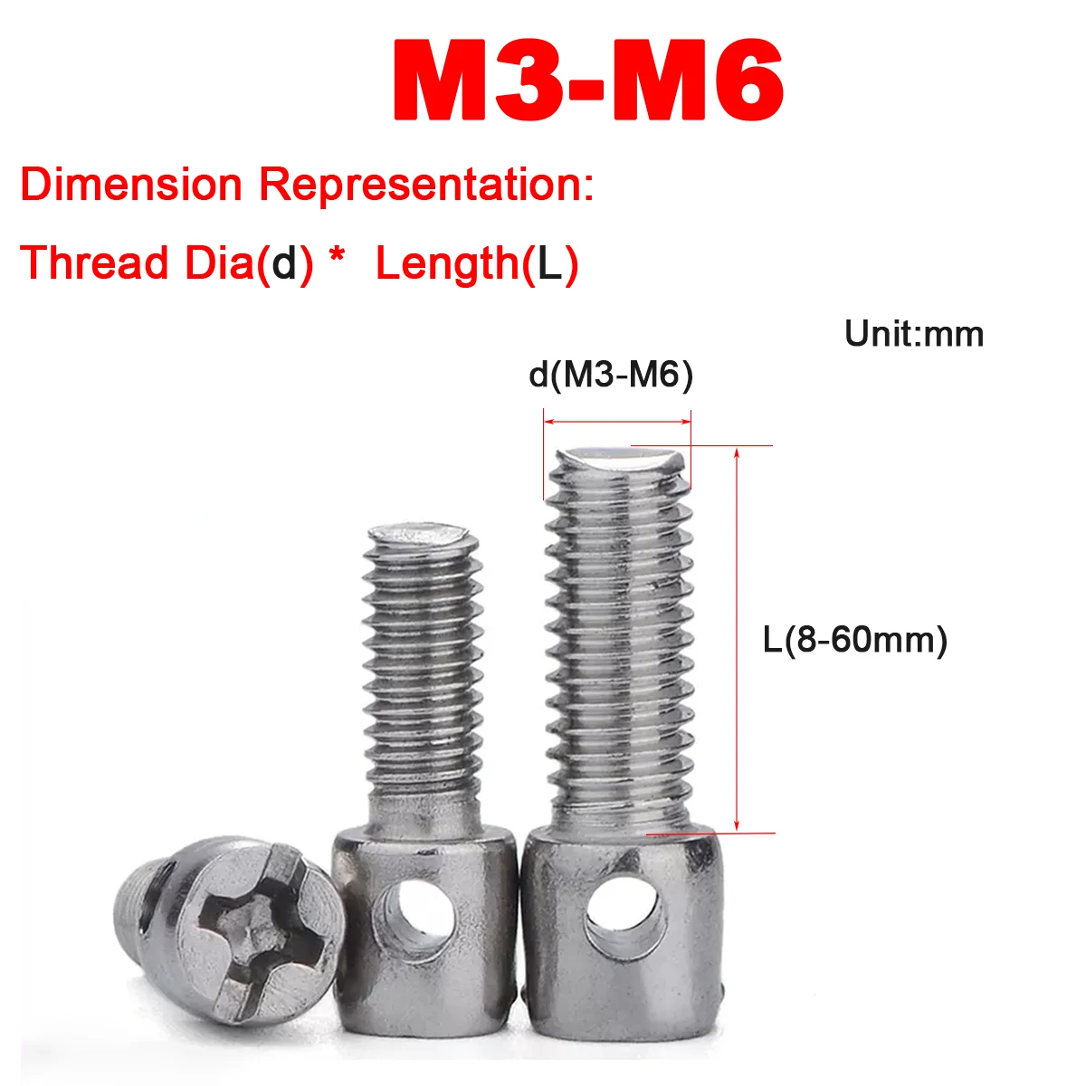 304 Stainless Steel Lead Seal Screw M3 M4 M5 M6 Cross Bolt with Hole for Electric Meter Box Tamper Proof Security Fastener