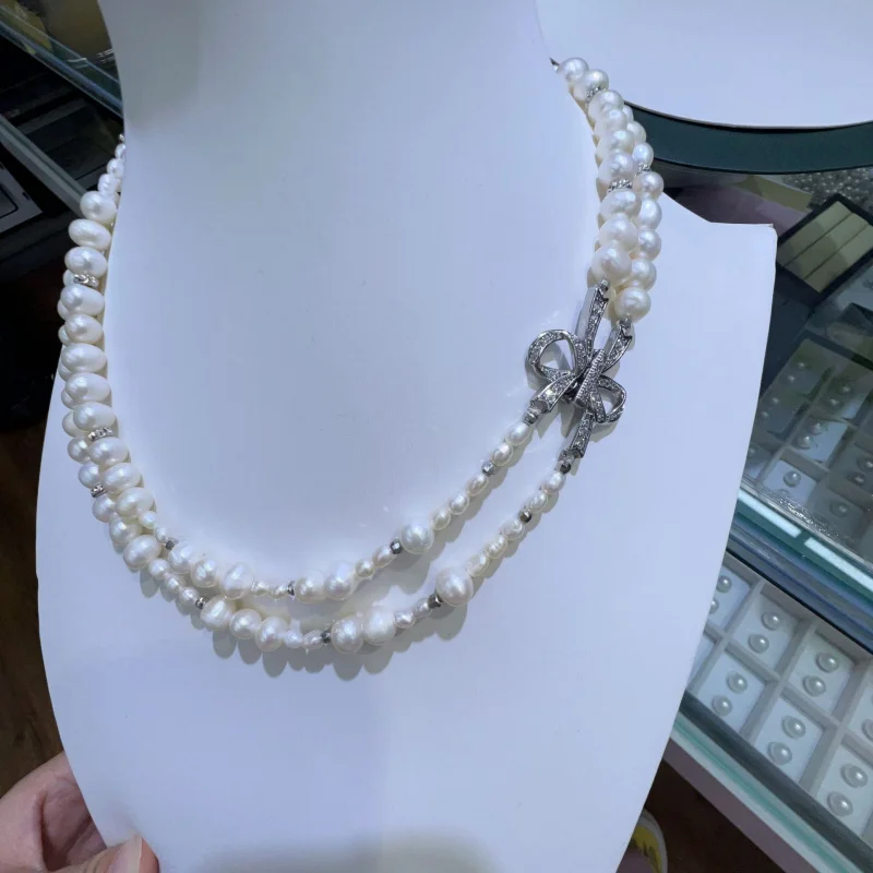 

Fashionable Retro Bowknot Pearl Necklace High-End Elegant
