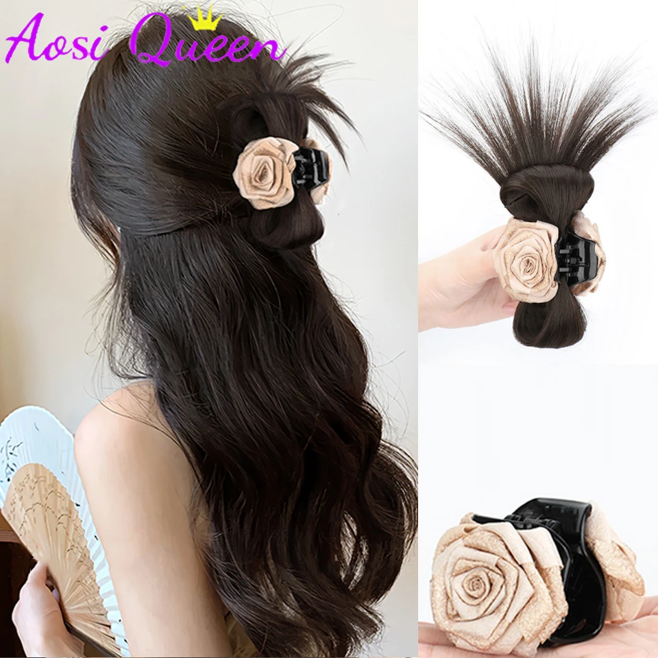 

AOSI Synthetic Half-tied Chicken Feather Shuttlecock Ball Head Wig Hair Pack Rose Fountain Claw Clip High Ponytail Wig