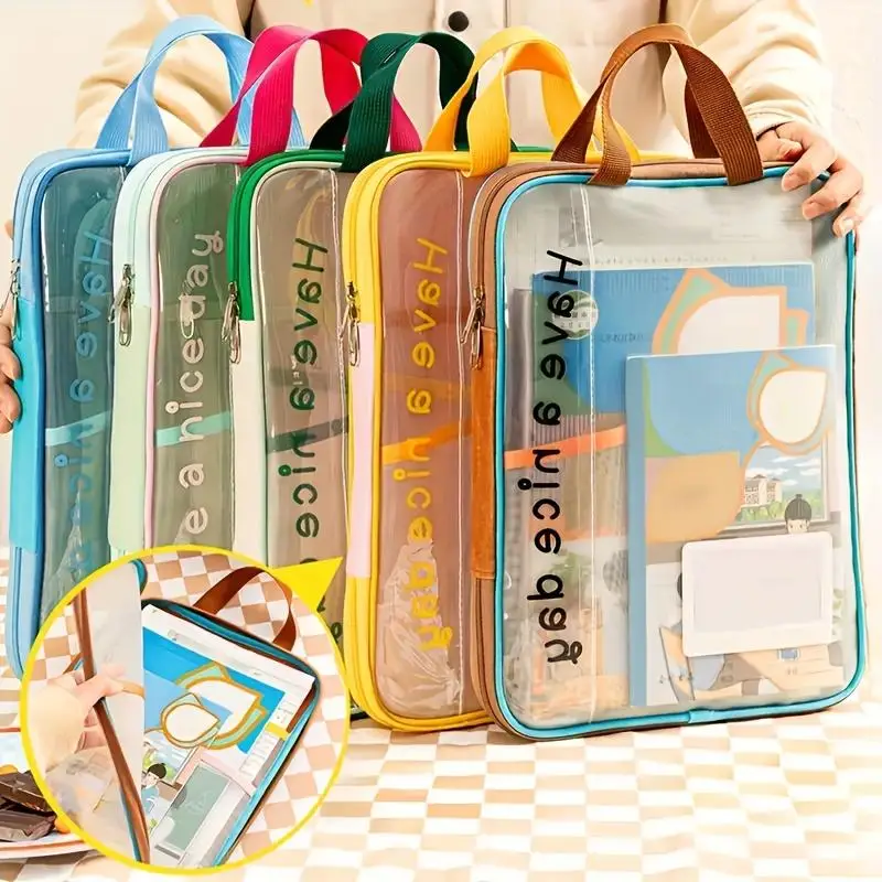 Multifunctional Mesh Zipper File Folder Pouch Bag School Stationery Document Organizer Portable File Bag Office Desktop Storage