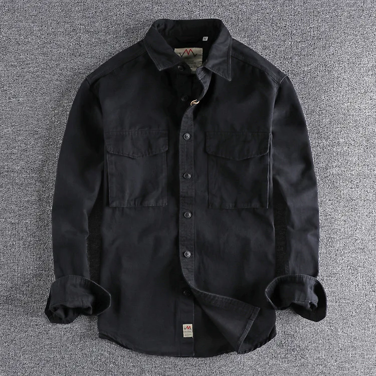 Men's Work Clothes Large Pocket Vintage Washed Old Long Sleeved Shirt Loose Fit Autumn and Winter Daily Versatile Youth Shirt