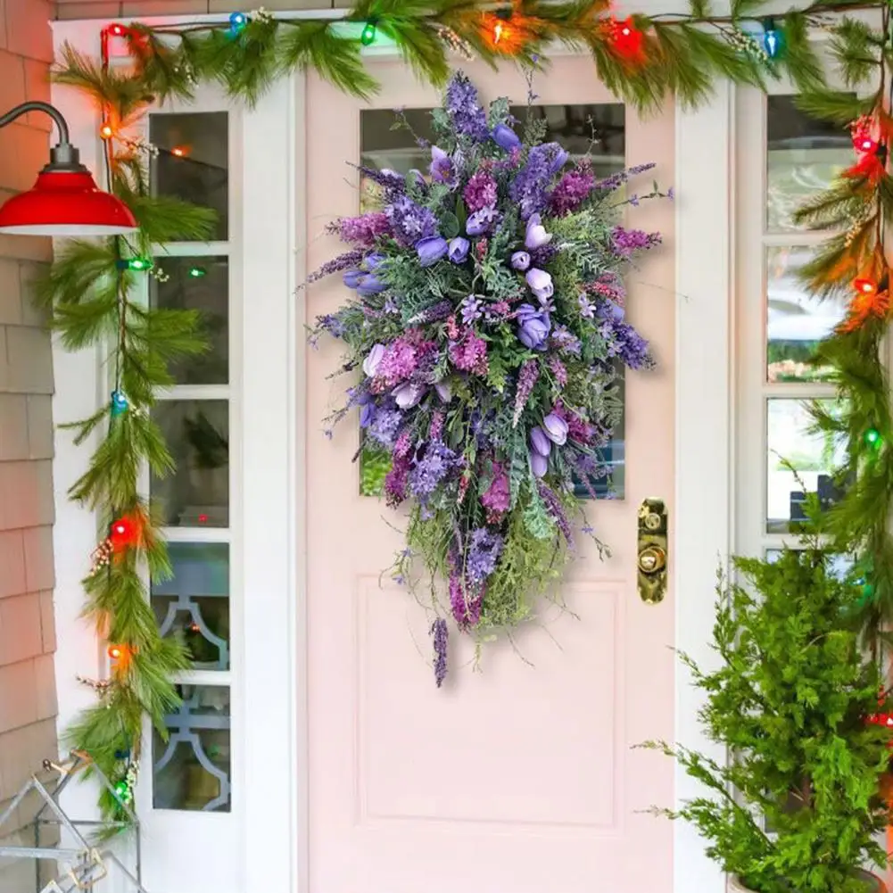 year-round-wreath-197-inch-purple-lavender-tulip-teardrop-wreath-artificial-floral-swag-with-green-leaves-front-for-wedding