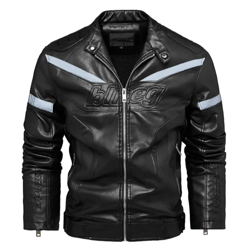 

Maidangdi 2024 Autumn and Winter New European and American Popular Slim Fit Stand Up Neck Reflective Leather Jacket Men's Wear