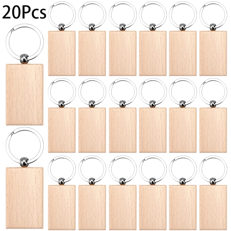 

20Pcs Wooden Keychain Blanks Wood Key Chain Unfinished Wooden Key Tag Ring for DIY Gift Crafts