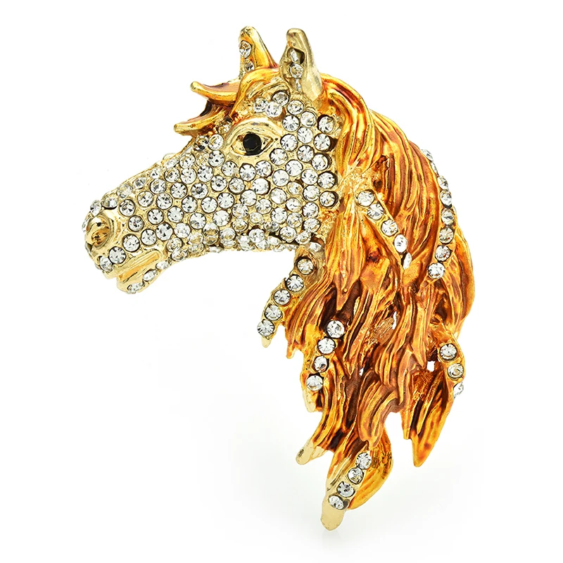 Wuli&baby Big Horse Head Brooches For Women Unisex 3-color Rhinestone Enamel Animal Party Office Brooch Pins Gifts