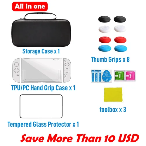 Imagen 2 del producto Estuche de viaje todo en uno para Switch 2, bolsa de transporte Protector de pantalla Estuche protector Agarre para pulgar Kit de almacenamiento de accesorios 14 en 1