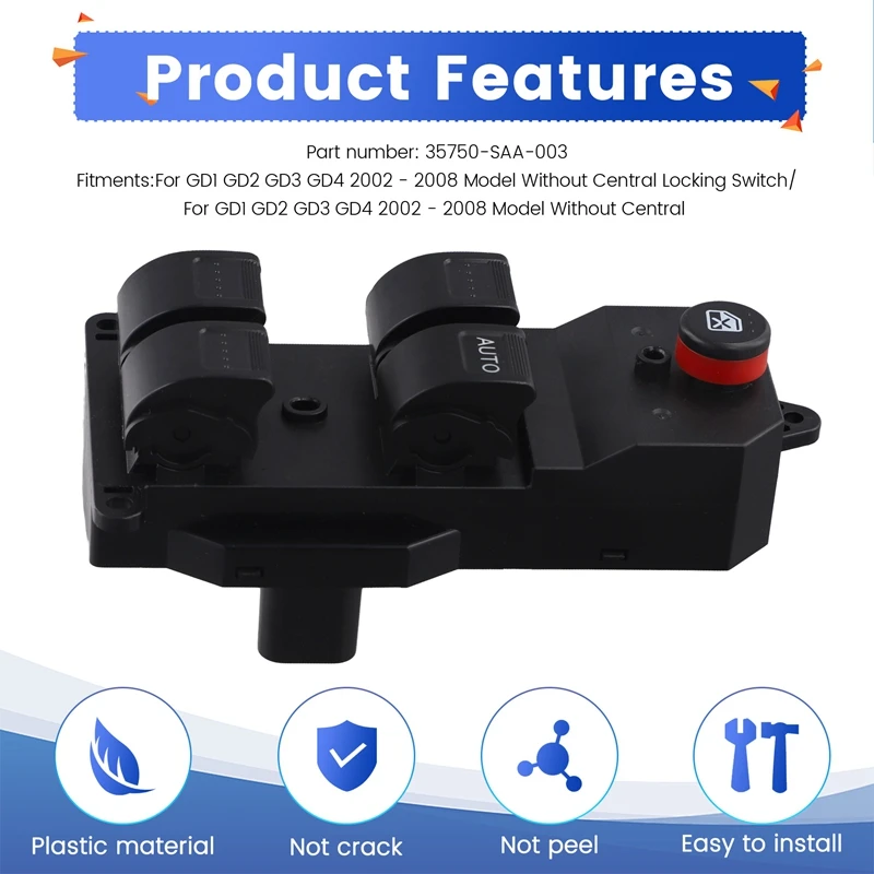 35750-SAA-003 Car Electric Power Window Switch For Fit Jazz GD1 GD3 2002-2008 Accessories Right-Hand Drive