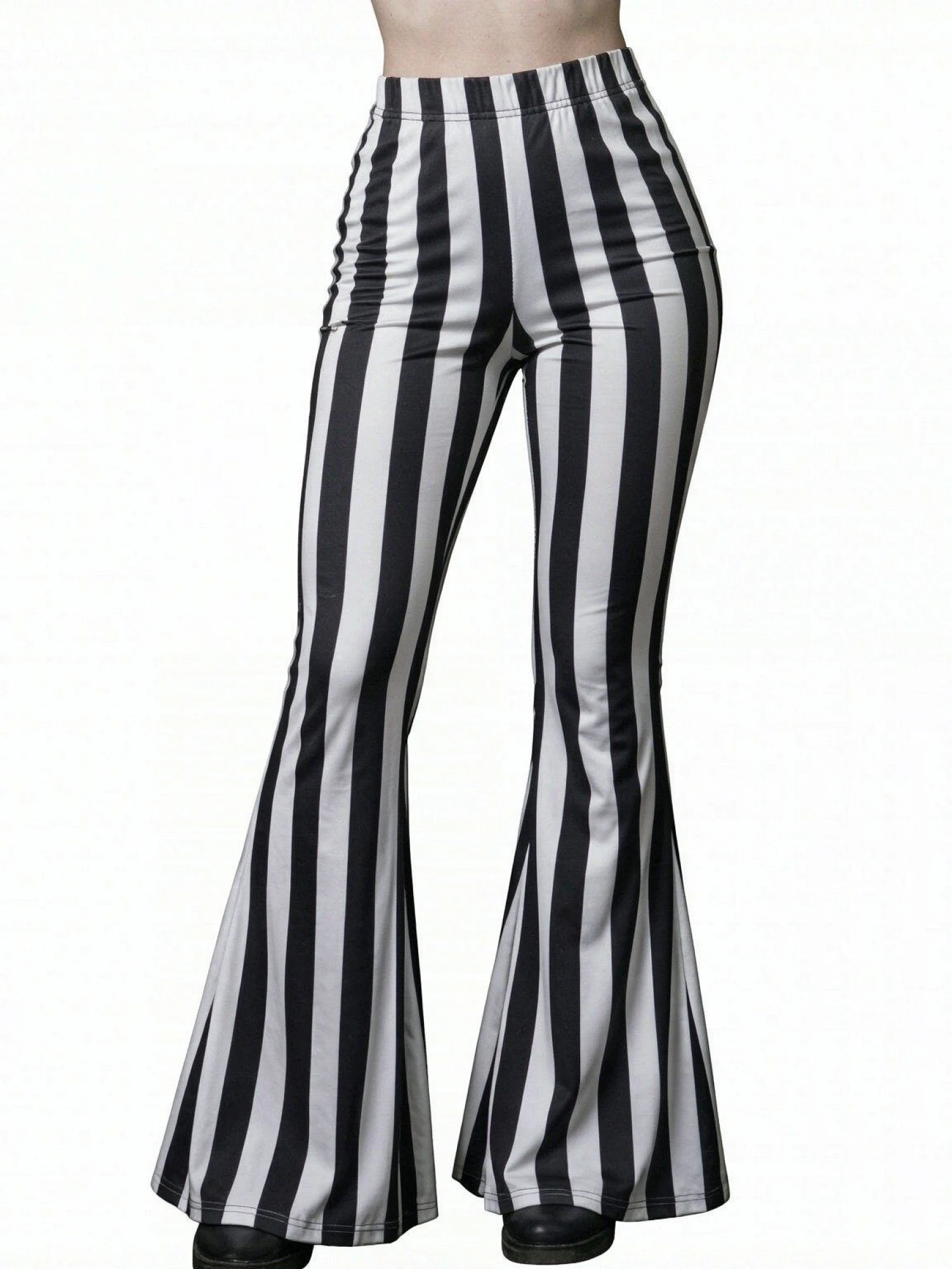 Women’s Striped Flare Pants Loose Wide Leg Elastic Waist  Fit Trousers