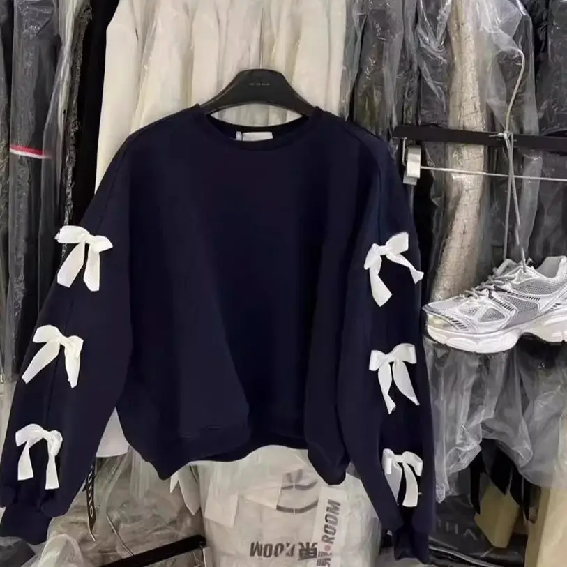 2025 Autumn New Design Style Western Style Loose and Versatile Bow Round Neck Long Sleeve Hoodie for Women