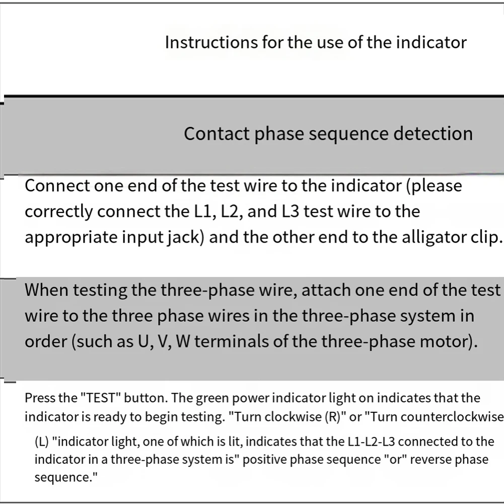 Motor Rotation Direction Tester Motor Phase Rotation Indicator Clockwise Rotation Counterclockwise Rotation 9V Battery Powered