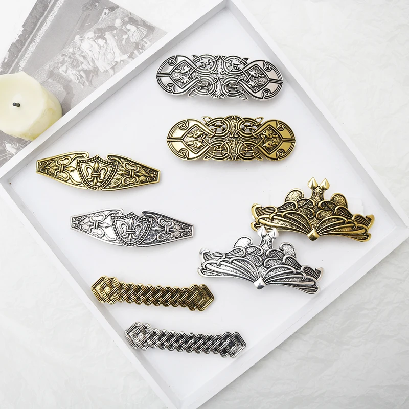 Viking Hairpin Nordic Celtics Knots Crown Vintage Metal Hair Barrettes Dragons Slide Hair Clip Women Hair Jewelry Accessorie