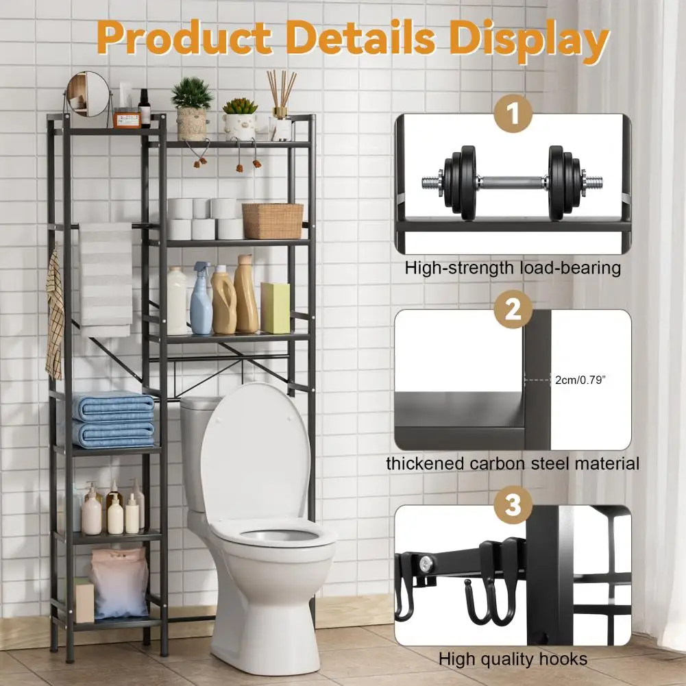 Above Toilet Storage Rack 3-Tier Over Toilet Shelf Freestanding Adjustable Space Saver Metal with Paper Holder for Bathroom