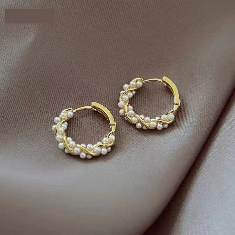 Fashion French Imitation Pearl Circle Hoop Earring for Women Girl personality Texture Earrings Party Trending Jewelry Gifts