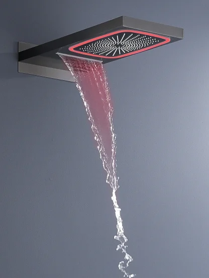 النحاس 4 وظيفة درجة حرارة ثابتة زر دش مخفي مجموعة LED مربع شلال المطر دش أعلى رذاذ