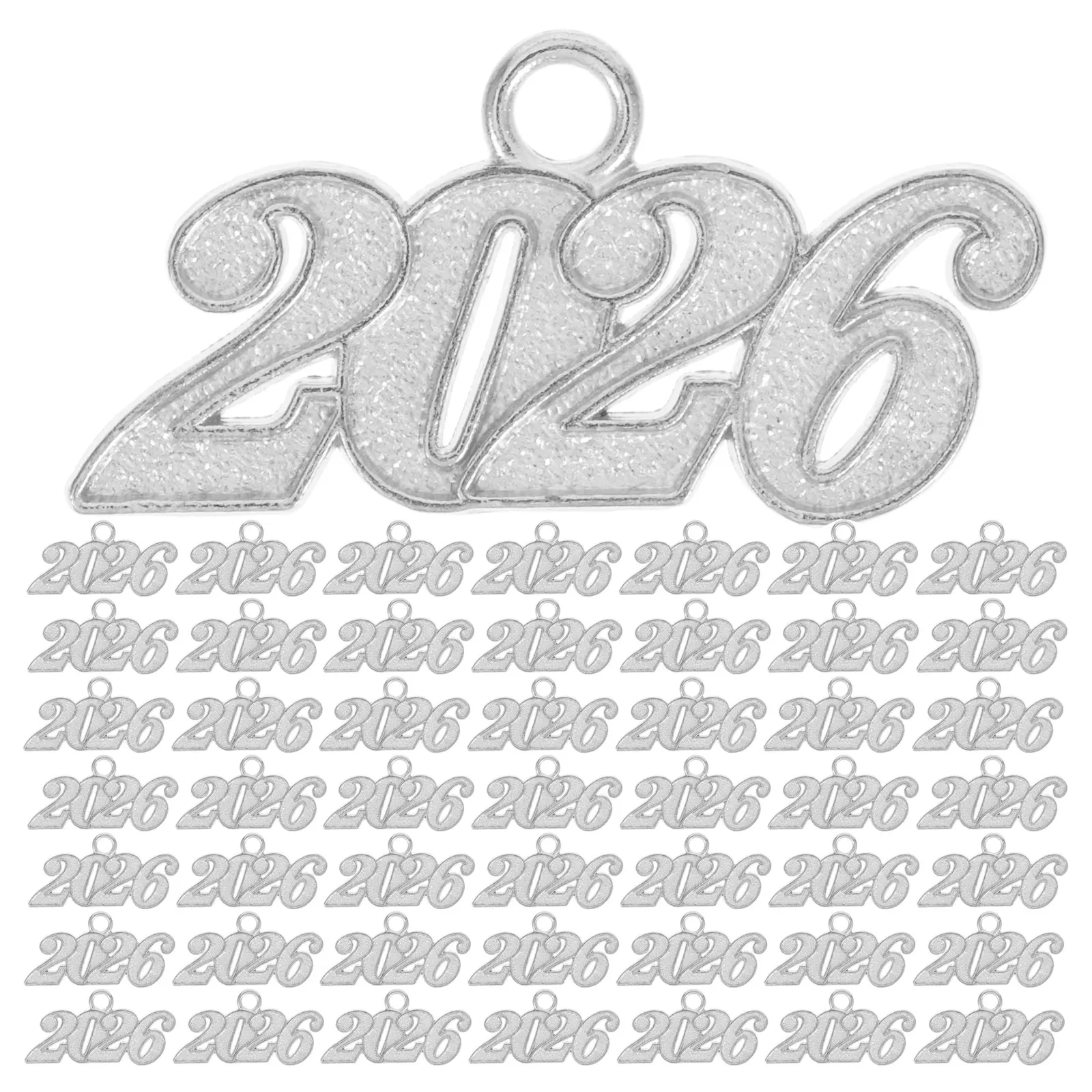 100Pcs Class of 2026 Graduation Tassel Charms Silver Year Signet Pendants DIY Cap Bracelets Decorations Graduation Hat Tassels