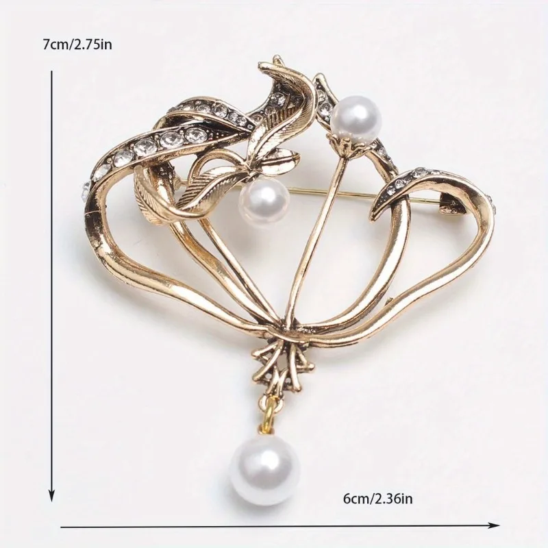 Vintage Women Baroque Heart Pearl Brooches Badges Retro Fashion Metal Simple Design Pins Crosage for Lady Party Wedding Gift