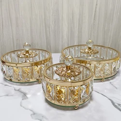 European Luxury Crystal Glass Fruit Bowl with Lid Living Room Coffee Table Candy Storage Box Home Room Decorations Ornaments