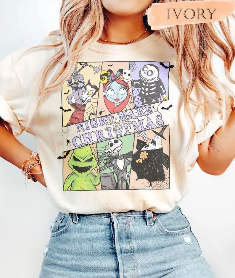 

Футболка с персонажами «Кошмар перед Рождеством» в стиле ретро, рубашка Джека и Салли на Хэллоуин, рубашка для Хэллоуина Диснея