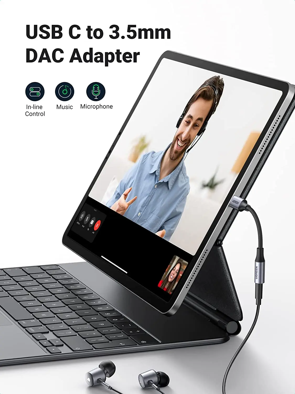 UGREEN USB C to 3.5mm Audio Adapter Type C to Headphone Aux Jack Dongle 24bit/96kHz HiFi DAC Braided Cable Cord