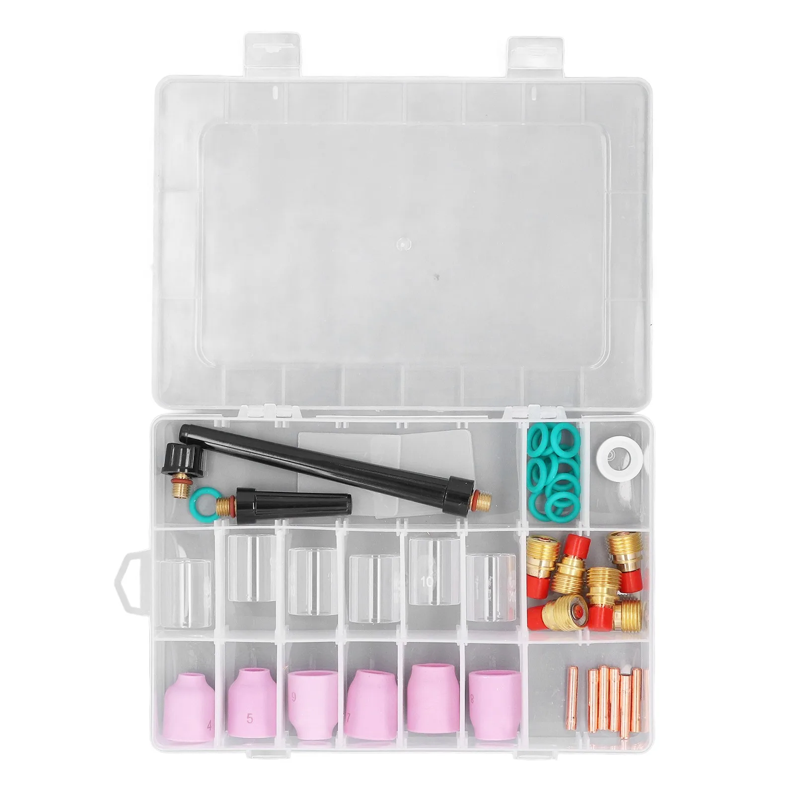 40 Pieces Welding Consumables Ceramic Nozzles Glass Cups Back Caps Short Electrode Clips O Rings for WP9 20 25 TIG Torch