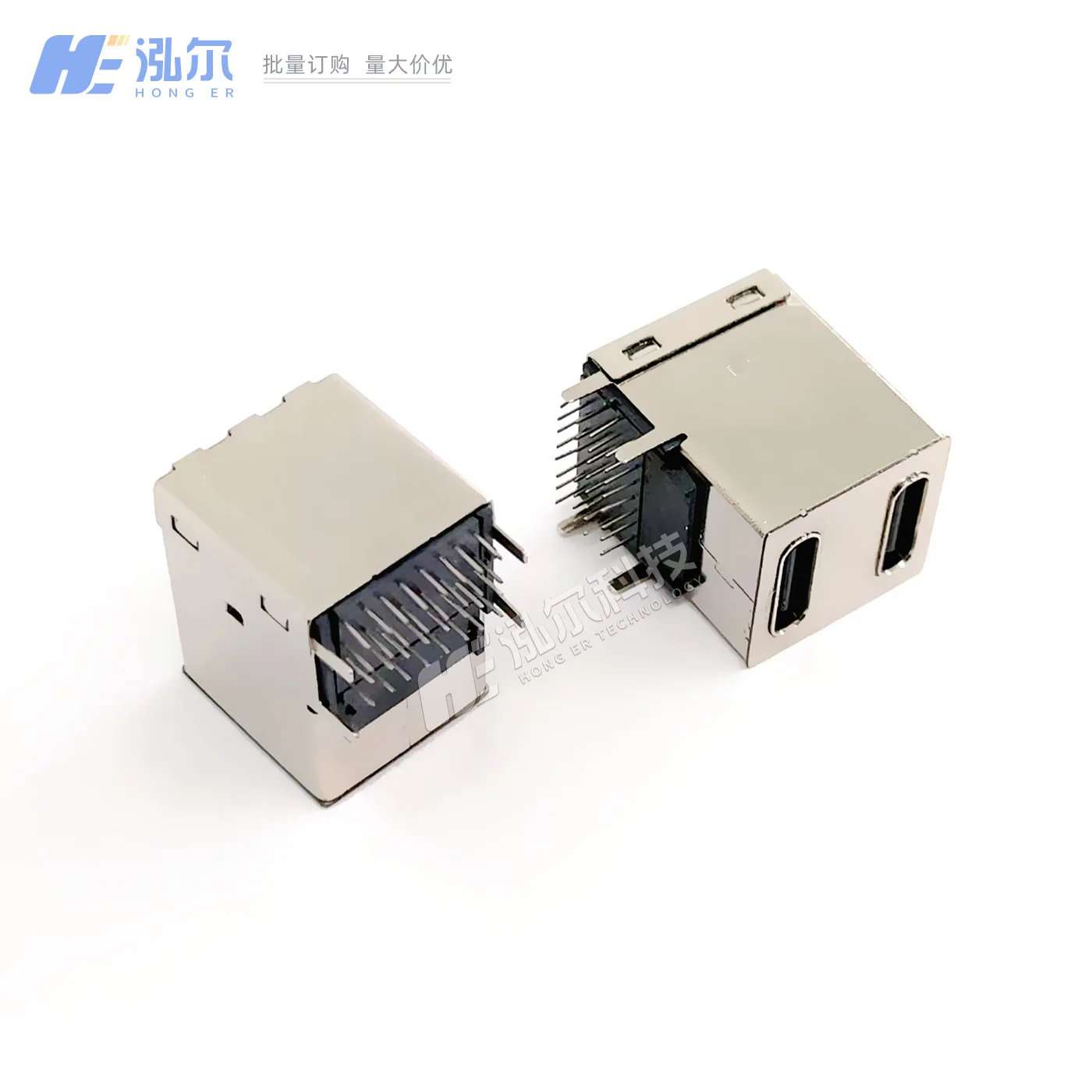 For TYPE-C port double-layer 16P + 16P horizontal 90-degree plug-in board on the female seat board, double-port 32P/48P seat USB