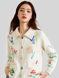 2024 New Unique and Beautiful Fragrant Grandma White Collar Flower Sweater Women's Outerwear Knitted Sweater Cardigan