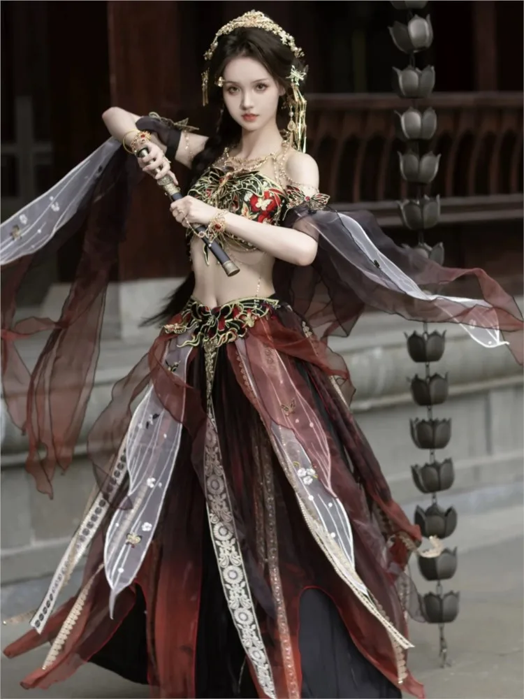 Estilo exótico sessão de fotos dança desempenho traje da menina das regiões ocidentais