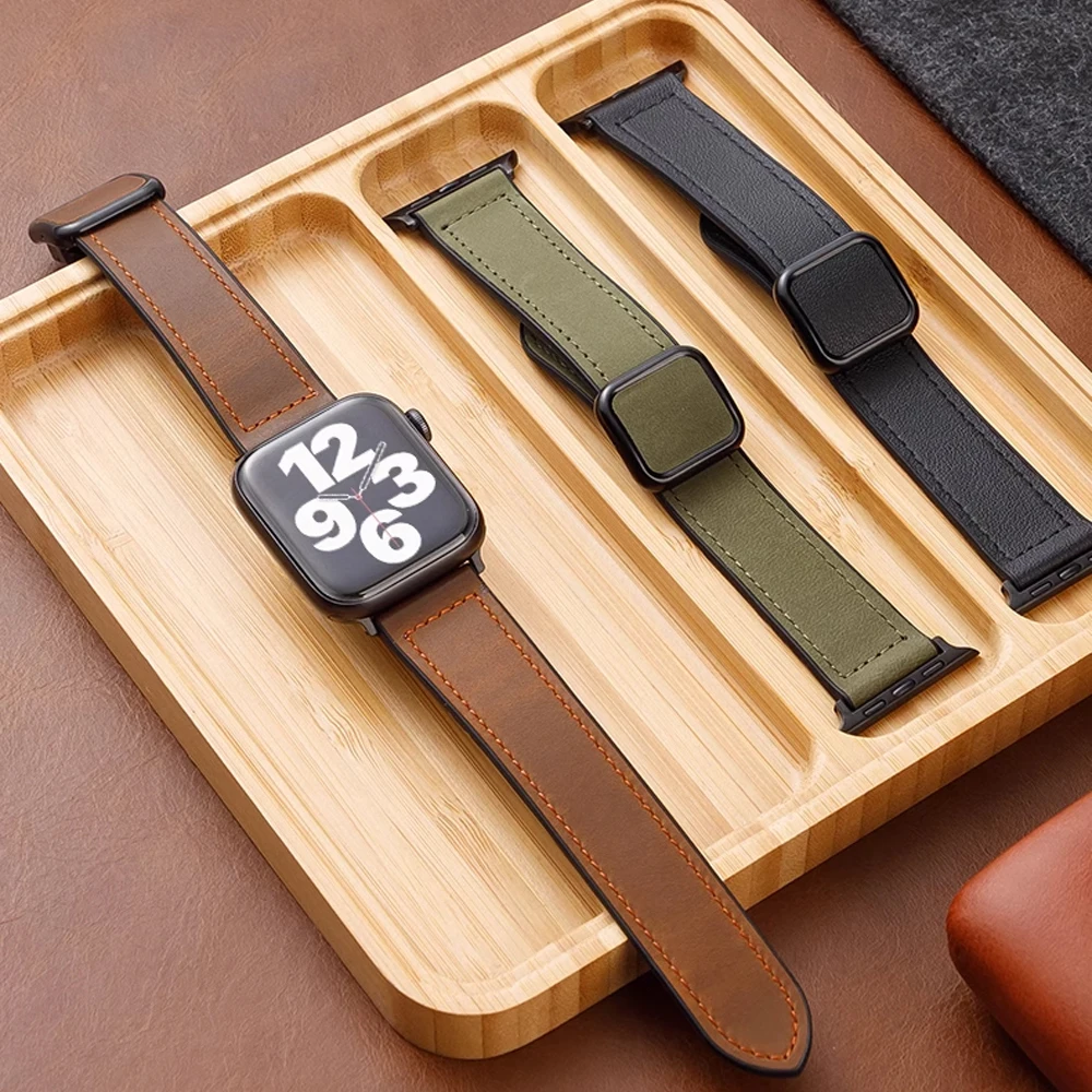 Echtlederarmbänder für Apple Watch Band 46 mm 45 mm 44 mm 49 mm 42 41 40 Magnetarmband Correa Serie 10 9 8 7 6 5 SE Ultra 2