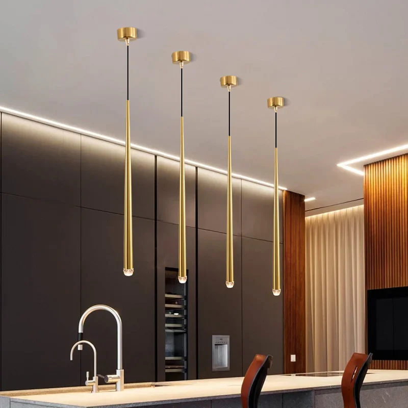 

Nordic light luxury modern minimalist bedroom candle bedside lamp single head cylindrical long line crystal pendant light