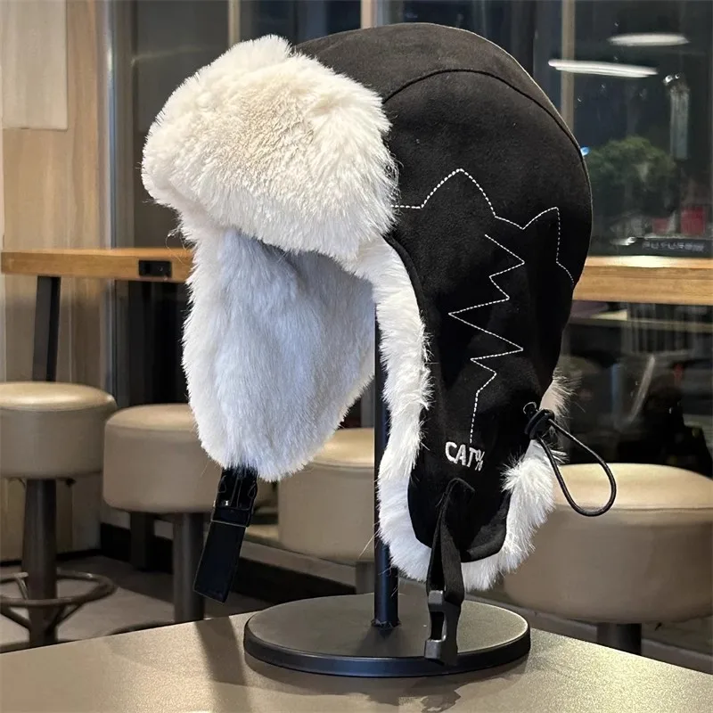 Winter Velvet Thickened Ear Flap Hat Windproof Warm Plush Soft Comfortable Outdoor Skiing Aviator Cap for Men and Women Unisex