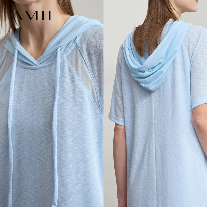 Amii Minimalismus Kleider Frauen 2025, Sommer, neue Bürodame, einfarbig, Mesh-Kapuze, lässig, locker, leicht, bequem, Strickkleider 12542194