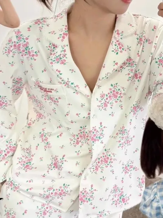 

New Embroidered Letter Home Clothes Sleepwear Long Pants Casual Set Women's Shushu Two-Piece Casual Style Floral Pattern