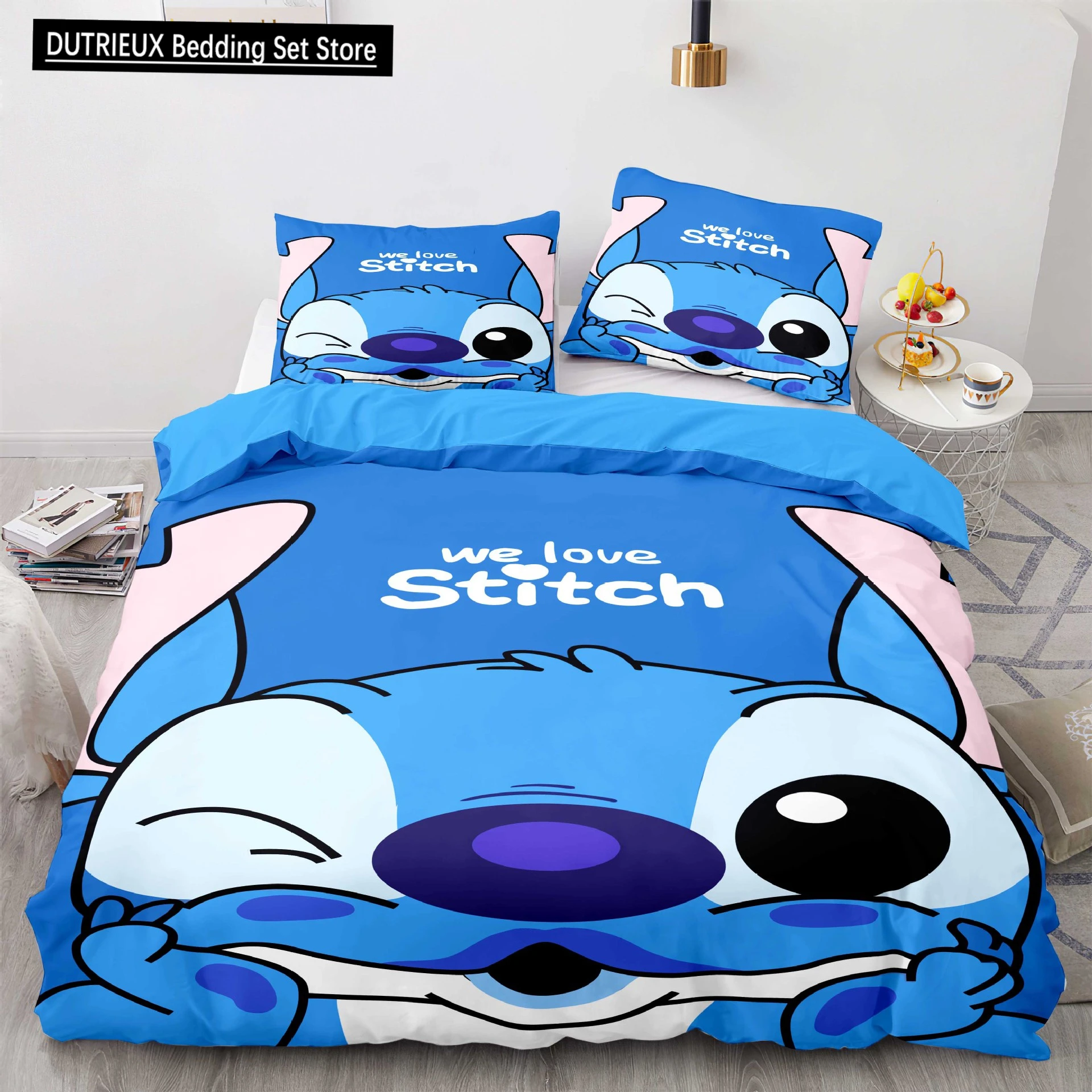 

Disney Anime Stitch Comfortable Bed Set Quilt Cover Pillow Case Angel Children's Bed Adult Bed Cute Decoration Girl Gift