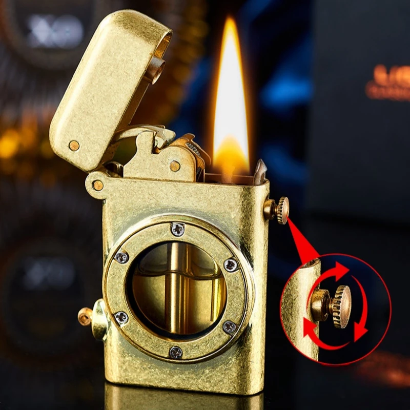 High end retro lighter, metal windproof one click pop-up ignition safety switch, transparent fuel tank lighter, men's gift