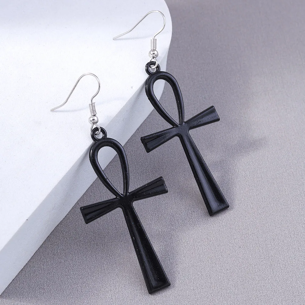 Aihua Große Steampunk Vintage Ägyptische Ankh-Kreuz-Ohrringe für Damen und Herren, Gothic Persönlichkeits-Ohrringe für Damen und Herren, Schmuck – Detail 4